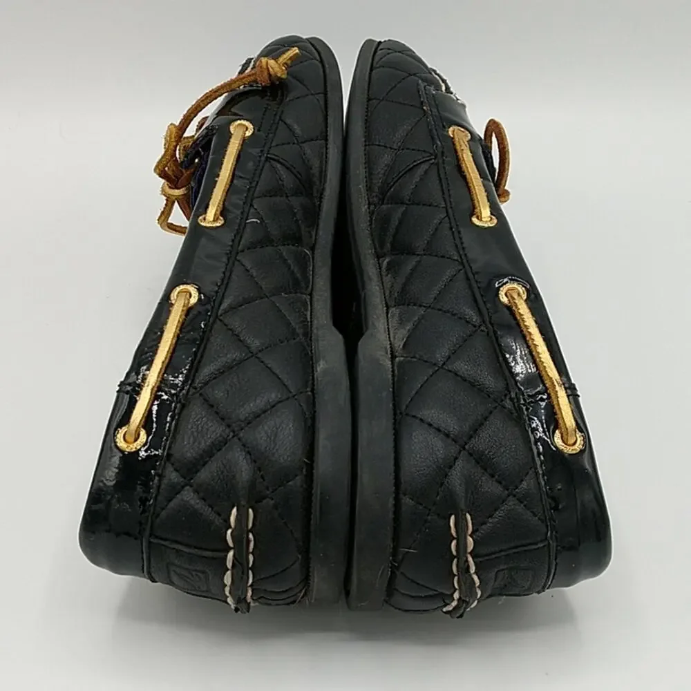 Sperry Top-sider Audrey Black Quilted Leather Boat size 8 1/2M